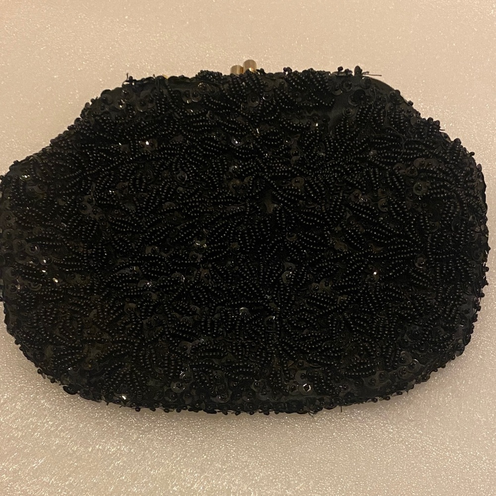 Vintage Elegant Black Beaded Clutch
